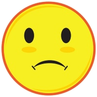 Yellow sad face emoji with a frown and blushing cheeks.